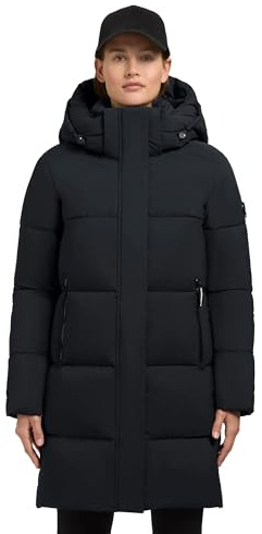 khujo damkappa lång varm quiltad jacka med avtagbar huva och magnetisk täcklist Haya matt-YM XS-XXL, mörk marinblå, XXL