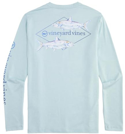 vineyard vines Men's Long-Sleeve Painted Bonefish Harbor Performance Tee, Aqua Haze Heather, Large