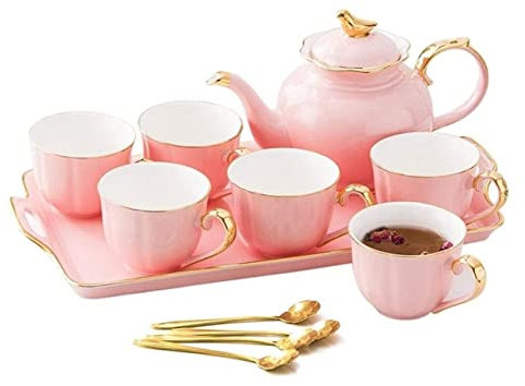 Juego de Té para Adultos Juego de té y café de cerámica de 14 Uds., taza de Phnom Penh de estilo europeo, juego de tazas de té, suministros de cocina para el hogar, vasos Juego de Té para el Hogar(Pin
