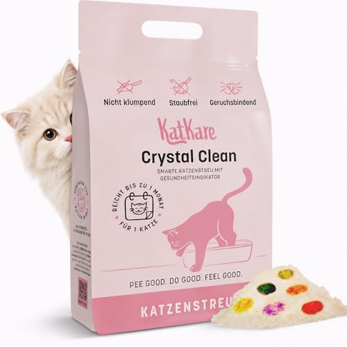 KatKare Crystal Clean - Smarte Katzenstreu mit Gesundheitsindikator - 1 Beutel/Monat pro Katze - Silikat -Streu - Geruchsbindend - 6,2 L