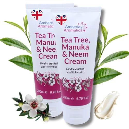 Tea Tree, Manuka & Neem Cream Two Pack (200ml) -Antibacterial, Anti-fungal, Antiseptic, Anti-Itch, Dry, Chapped & Cracked Skin, Eczema, Psoriasis, Jock Itch, Fungal infections. Fast Effective Relief