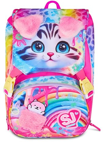 SJ GANG STYLE JAM GANG Zaino Scuola Estensibile Big, Fucsia, Zaino con Divisorio Interno, Tasca Superiore con Orecchie in Peluche, Tasca per Borraccia, 24 L, Zaino Scuola Elementare, Bambina