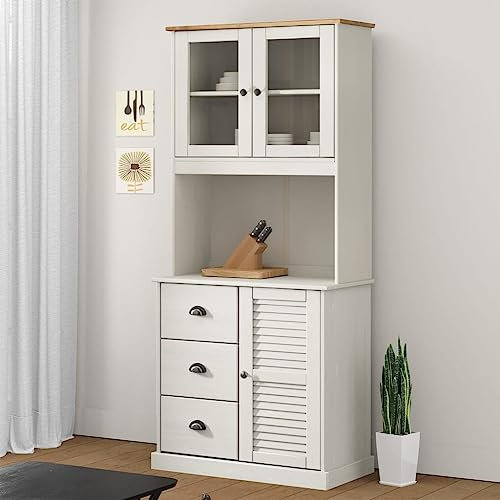 MOBCANT Sideboard, Apothekerschrank Küchenbuffet Anrichte Storage Cabinet Geeignet für Foyer Schlafzimmer Korridor Küche -Aufsatz Weiß 78x30x100 cm Massivholz Kiefer