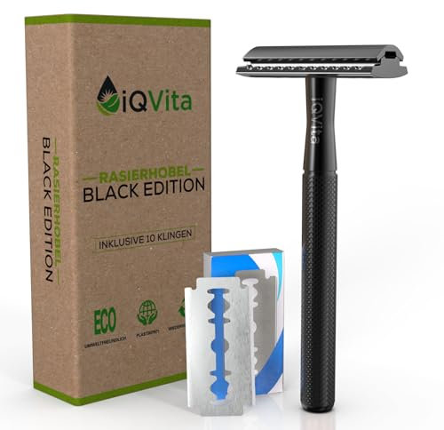 iQVita Rasierhobel Herren und Damen - inklusive 10 Rasierklingen - Rasierhobel Metall - Safety Razor - Rasierer ohne Plastik