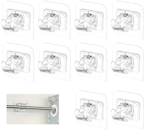 Fixing Rod Holder, 10PCS Self Adhesive Curtain Rod Bracket, No Drill Drapery Hook Holder Wall Bracket Towel Rod Hook Drapery Hook Holder for Home Hotel (Transparent)