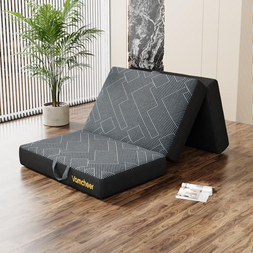 Vamcheer Materasso Pieghevole Extra Spessa - Materasso Singolo 75x195 Spugna 15cm, Pouf Pieghevole per Ospiti, Sfoderabile e Lavabile per Viaggi, Campeggio,Divano/Letto
