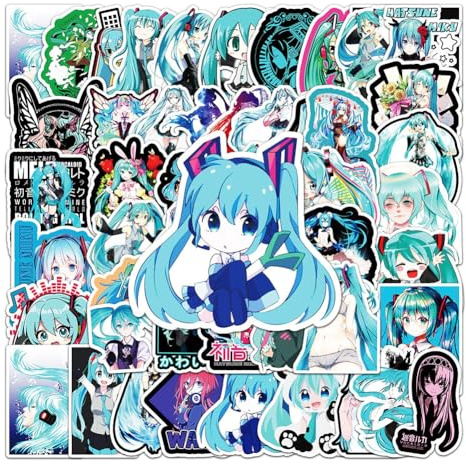 50PCS Miku Stickers Anime Decals for Laptop Water Bottle Skateboard Bicycle Luggage Phone Case Durable and Waterproof Vinyl Sticker Decoration Manga Miku Merch Cute Decal for Kids Teens Gifts
