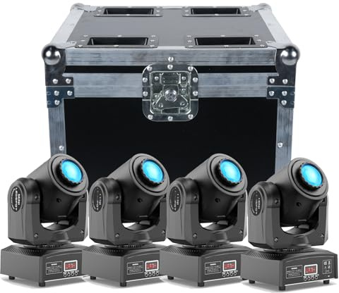 4PCS Moving Head LED mit Flightcase 60W 8 Gobos 8 Farben Beam Discolicht Partylicht DMX RGBW Lichteffekte 9/11 Kanäle für DJ Club Weihnachten Bar Partybeleuchtung Licht