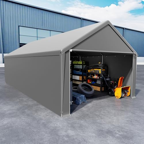 NAIZY Gerätehaus 4x8 m Zeltgarage mit Abnehmbar Seitenwände Große Gerätezelt Lagerzelt UV-Schutz Windfest Winterfest Autozelt Unterstand, Grau