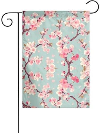 YYHWHJDE cherry blossom tree branch Pattern Garden flagpole outdoor courtyard decoration double-sided 12x18in