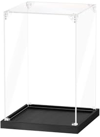 JUJOMAT Acrylic Display Case for Collectibles Clear Acrylic Display Box for Lego Action Figures Doll Hobby, Dustproof Stackable Storage Case, Assembly Required, Black Base (8 x 8 x 12 inches)