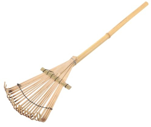 Gatuida Rastrillo de Jardín de Bambú Ligero con Mango Herramienta de Jardinería para Aflojar Suelo y Esparcir Tierra Resistente y Portátil para Trabajo de Paisajismo y Huerto