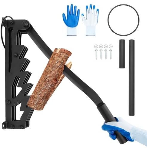 Johaus Wandmontierter Holzspalter für Brennholz, manueller Anzündspalter mit langen und kurzen Griffen, Handschuhen, robuster Karbonstahl-Brennholzspalter für Innenkamin, Lagerfeuer & Außenbereich