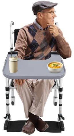 Wheelchair Tray Table ABS 110lbs Capacity Adjustable Mount Spill Proof Edge Dual Cup Holders for Elderly Care Home Rehab ​
