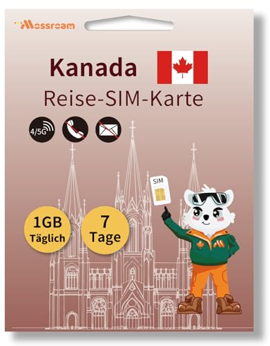 SIM-Karte für Reisen nach Kanada – 1 GB Prepaid-Daten für 7 Tage – 5G/4G LTE-Geschwindigkeiten – Plug & Play – Kein Roaming, Keine Verträge