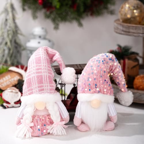 Weihnachtsdeko Wichtel, 2 Stück Weihnachten Deko Wichtel, Weihnachtsdeko Innen Süß Weihnachtsdeko Amerikanisch Wichtel, Weihnachten Wichtel Set für Weihnachtsdeko Fenster, Geschenke (Rosa)