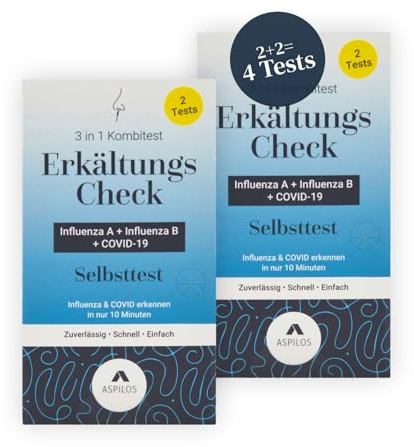 ASPILOS 3-in-1 Erkältungscheck (Corona&Influenza) - Selbsttest - Schnelle Ergebnisse für Zuhause - Zuverlässig & Präzise - Medizinische Tests mit Labor-Qualität (Doppelpack (4 Tests))