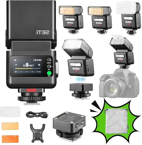 Godox iT32 TTL Mini Camera Flash with X5C Trigger for Canon, 2.4G HSS 1/8000s Camera Flash, Magnetic Hot Shoe, Compatible with Canon EOS R6 Mark II, R5 Mark II, R8, R7, R10, R100, R5, R, RP