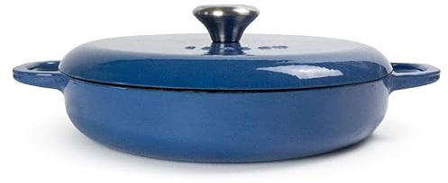 Season Cast Iron Shallow Casserole Dish with Lid, Blueberry – 30cm / 2.3L – Oven-Safe Cast Iron Pot for Casseroles, Stews, Bread Making and One-Pot Meals - Designed for Gentle, Even Cooking