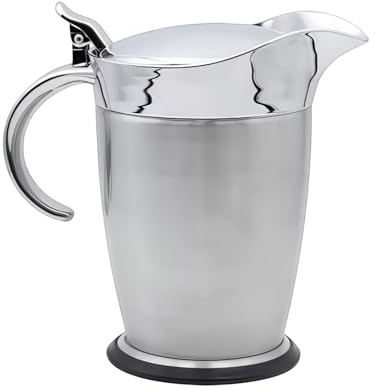 Salsera térmica de acero inoxidable, con diseño de boquilla antigoteo, 17,5 x 11,5 x 17,5 cm, bote térmico con tapa plegable y asa, dispensador de salsa, para mesa de buffet, cocina, fiesta