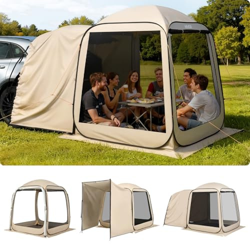 VEVOR SUV Tailgate Tent, 6 x 6 ft Pop-Up Screen House Canopy for 4–6 Person, Portable Screened Shelter with Carry Bag, for Car Camping, Backyard, Patio, Outdoor Activities