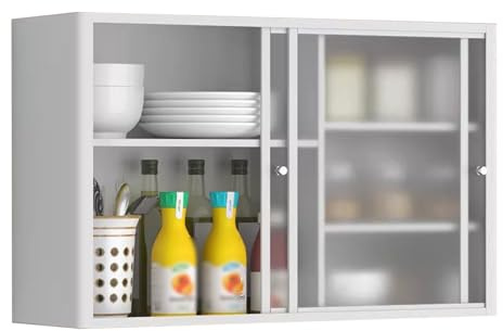 Skjutdörrsskåp i rostfritt stål – justerbara hyllor för kök, garage, kontor, bar och badrum – mångsidiga väggskåp för rymligt utrymme