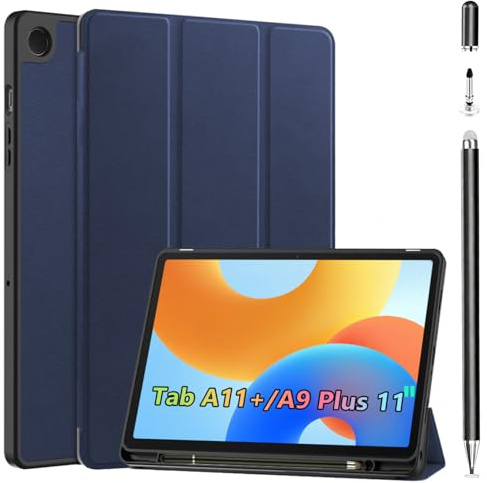 Case+Stylus Pen for Samsung Galaxy Tab A11+/A9 Plus 11 inch,Stiftschlitz, geeignet für Tab A9+/A11 Plus,automatische Wach/schlafmodi, zellulare Rückseite zur Wärmeableitung (dunkelblau)