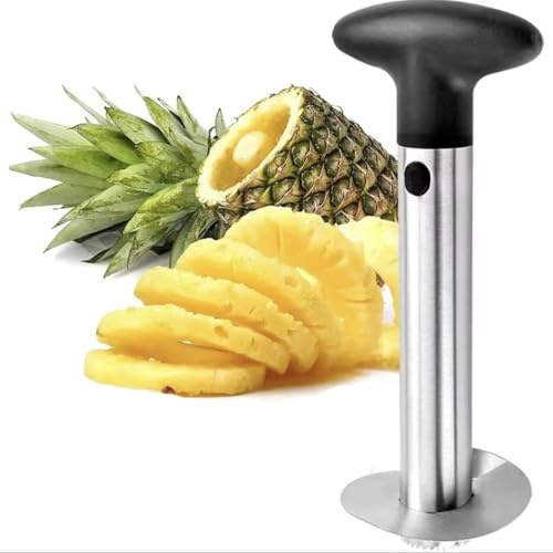 Stainless Steel Pineapple Peeler Corer Slicer, Kitchen Fruit Cutter Tool with Black Handle, Pineapple Core Remover