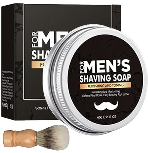 Men's Premium Shaving Soap Kit with Brush, Travel Size Wet Shave Cream for Smooth Lather & Close Shave, Gift for Dad Husband Boyfriend