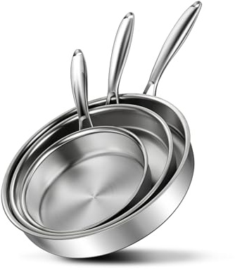 VENTION Juego de Sartenes de Acero Inoxidable de Tres Capas, Sartenes de 20/26/30 Centímetros, Sartén sin PFOA ni PTFE con Mango Ergonómico, Aptas Para Lavavajillas y Horno