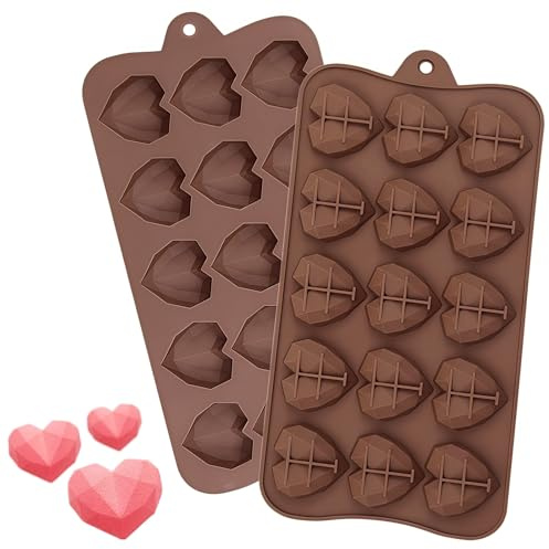 SamHeng Diamond Heart Shaped Silicone Moulds, 2 Pcs. Chocolate Moulds | 3D Candy Making, DIY Jelly Moulds, for Birthday Christmas Valentine's Day Anniversary