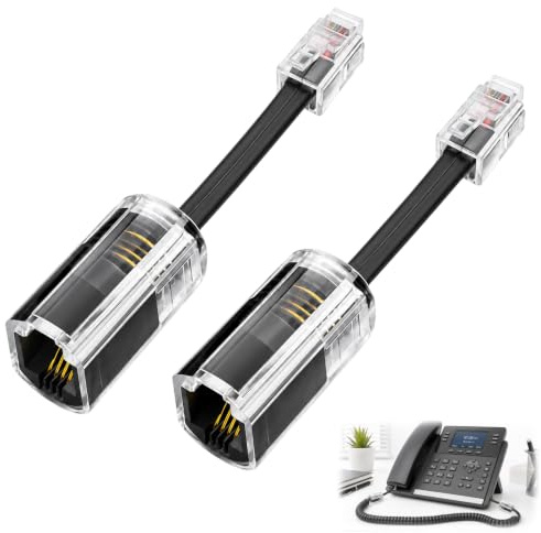 Canxyeun 2 st 360 graders roterande utredande telefonkablar för RJ9 4P4C telefonkabel, trasselfri adapter för fast nät, anti-rynk, plug and play, för kontor och hem