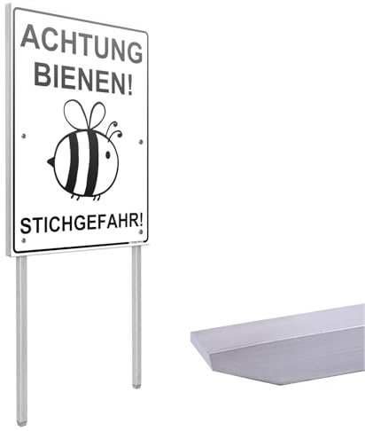 PRINTIMA Achtung Bienen Stichgefahr Schild 30x40 cm mit zwei Erdspießen, UV-Druck auf 3 mm Verbundplatte, genietetes Aluprofil, wetterfeste Warntafel für Außenbereich Garten