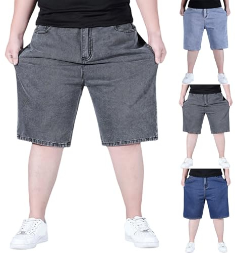 Baggy jeans herr Bermuda shorts herr sommarjeans vardag fritidsbyxor streetwear jeansshorts enfärgade sommarshorts mjuka bekväma sportbyxor korta sommarbyxor elastisk linning herrjeans, GRÅ, 6XL