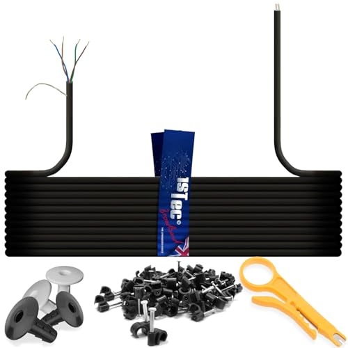1STec 10m of Genuine BT CW1308 4 Core 2 Twisted Pair Telephone or FTTC Broadband Extension Wire + 4 Grommets + IDC Insertion Tool + 4mm Clips + Printed Colour Code Instructions (10 Metre, Black)