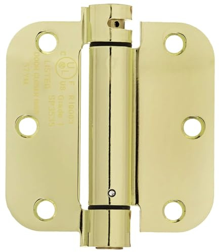 Amazon Basics Self-Closing Door Hinge, 3.5 Inch x 3.5 Inch, Polished Brass, 1-Piece, Hardware Included