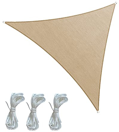 Rebecca Mobili Vela Ombreggiante Tenda Outdoor Beige Triangolare Anelli Rinforzati Corde Incluse Polietilene Anti UV 3,6x3,6x3,6 mt (cod. RE6340)