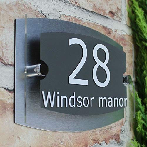 Placa exterior moderna acrílico número de puerta dirección signo casero efecto vidrio # 01 (gris)
