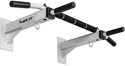 MOVIT® Profi Klimmzugstange zur Wandmontage, bis 350 kg, 4x rutschfeste Griffe + XXL Softgrip, 2x Ösen für Zubehör, schadstoffgeprüft, Weiß, Türreck Reckstange Pull up bar