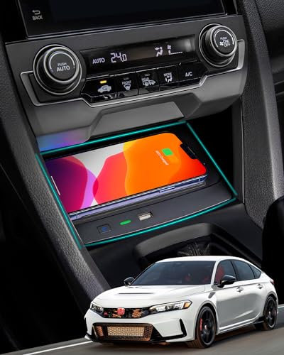 CarQiWireless Wireless Charger for Civic with Fast Charging Charger, 3 Coils QI Phone Wireless Charging Pad Mat fit for 10th Gen Honda Civic 2019 2018 2017 2016 Accessories - Fast Charging