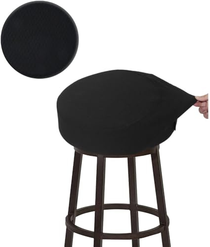 BUYUE Barhocker Hussen, Luxus Stoff Durchmesser 30-35cmRunde Knitter-resistente Dehnbare waschbar staubdicht Hocker Sitzbezug, S-schwarz-1 Stück