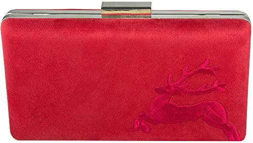 Trachtenland Clutch mit Hirschstickerei - Abendtasche für Damen - Rot - Handtasche Umhängetasche Dirndl Oktoberfest Kirchweih Hochzeit