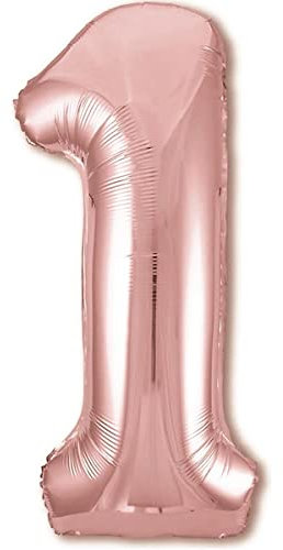 Globo 1er Cumpleaños Número 1 Rosegold Oro Rosa Gigante, Globo XXL de 100cm. Decoración 1er Cumpleaños para Niña. Aire o Helio.