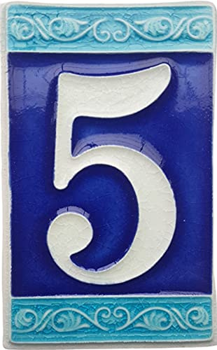Numéros de maison phosphorescents peints à la main en céramique italienne, motif romain, taille du carreau : 11 x 7cm (5).