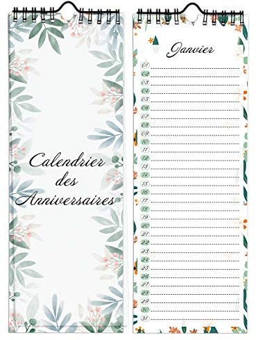 Calendrier Perpetuel Anniversaire Mural Francais pour Famille, Bureau, Enfant (Vert)