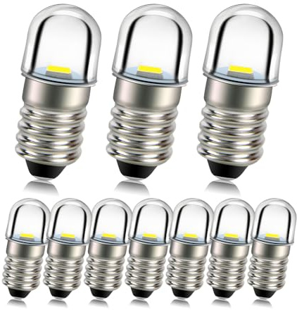 Ruiandsion 10pcs E10 LED Bulb 3V White 1W Replace Torch Headlamp Flashlight Bulbs,Non-Polarity