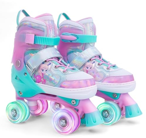 Boys Girls Adjustable Roller Skates Wheels Luminous Light Up Roller Skate for Kids Children Teens (Pink, Small)