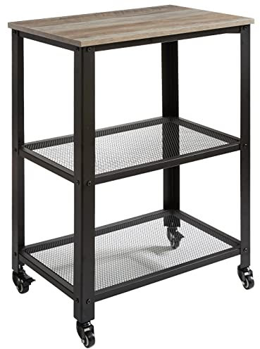 IBUYKE Servierwagen, Küchenregal, Rollwagen, Küchenregal auf 4 Rollen, Stahlgestell, 3 Ablagen, für Küche und Wohnzimmer, Industrie-Design, 60x40x81cm, TMJ011Y