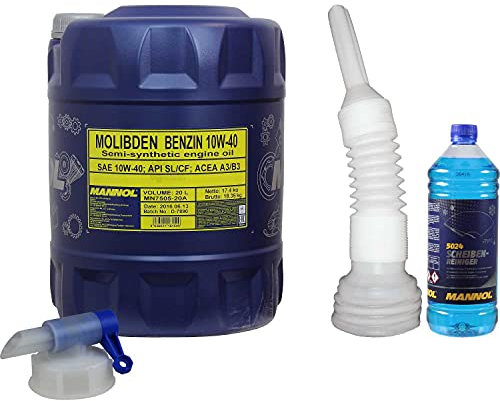 QR-Parts Set 20 Liter 85483085 DIN61 CT4503 MN7505-20 5024 1 Original MANNOL Scheiben-Reiniger -70 °C Frostschutz Konzentrat Molybden Benzin 10W-40 API SL/CF Motorenöl Auslaufhahn
