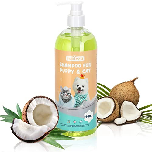 Nobleza Hundeshampoo Welpen Mild，Sicher und ungiftig, Keine Hautreizung,Welpenshampoo für Hunde sanft für geschmeidiges Fell,Sensitive-Shampoo Katze,Hundeshampoo gegen Geruch Kokosnuss-Duft(500ml)